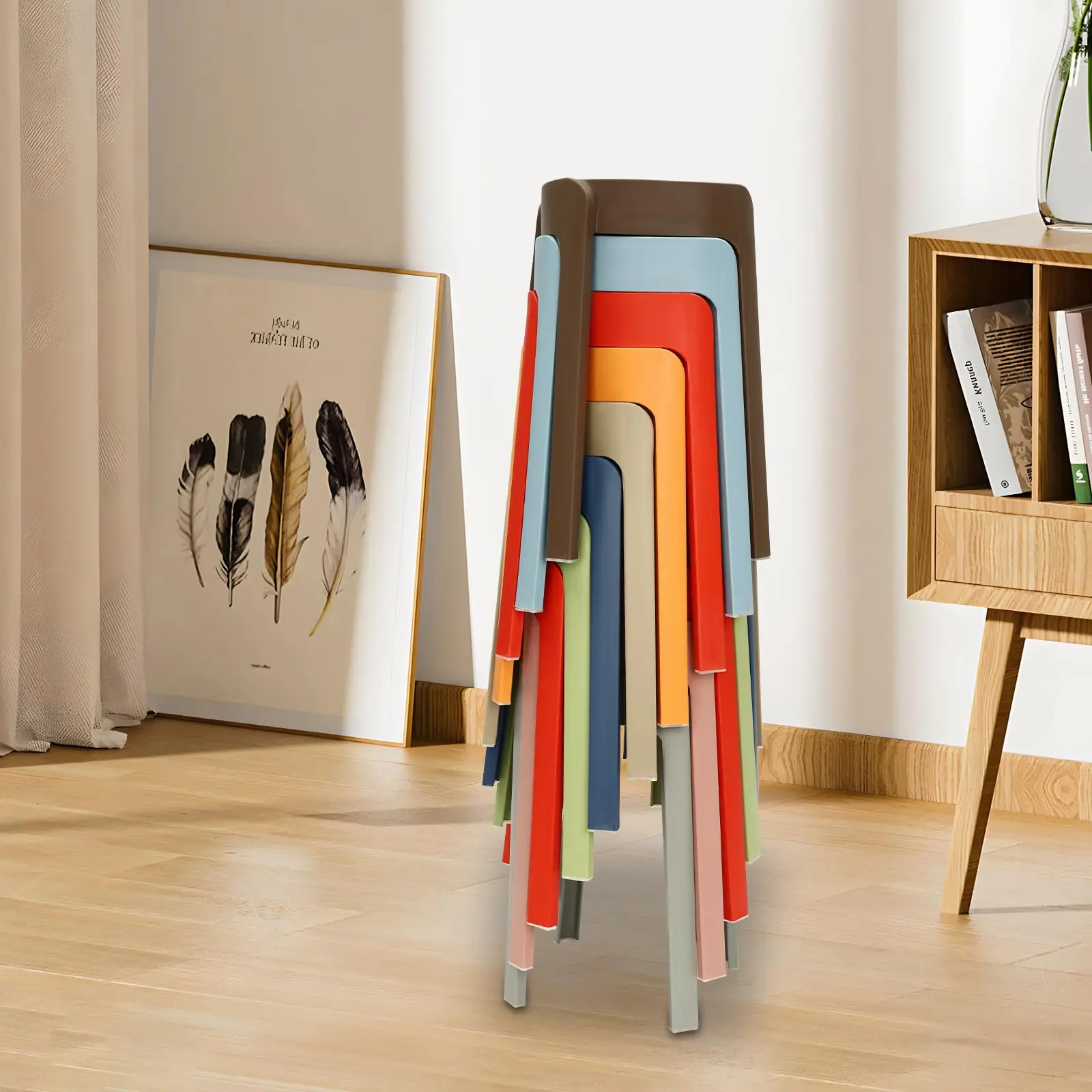 

5 件 Plastic Colorful Stack Stools - 18 英寸 Portable Stackable Chairs Backless Bar Stools Unique Design Nesting Decorative Stools