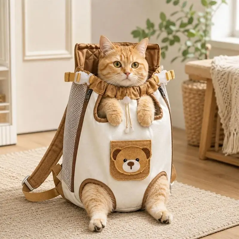 Pet Go Bag Cats with Side Air Screen, Corded Top Entry and Front Wear Daily Walks and Routine Care Y5GB