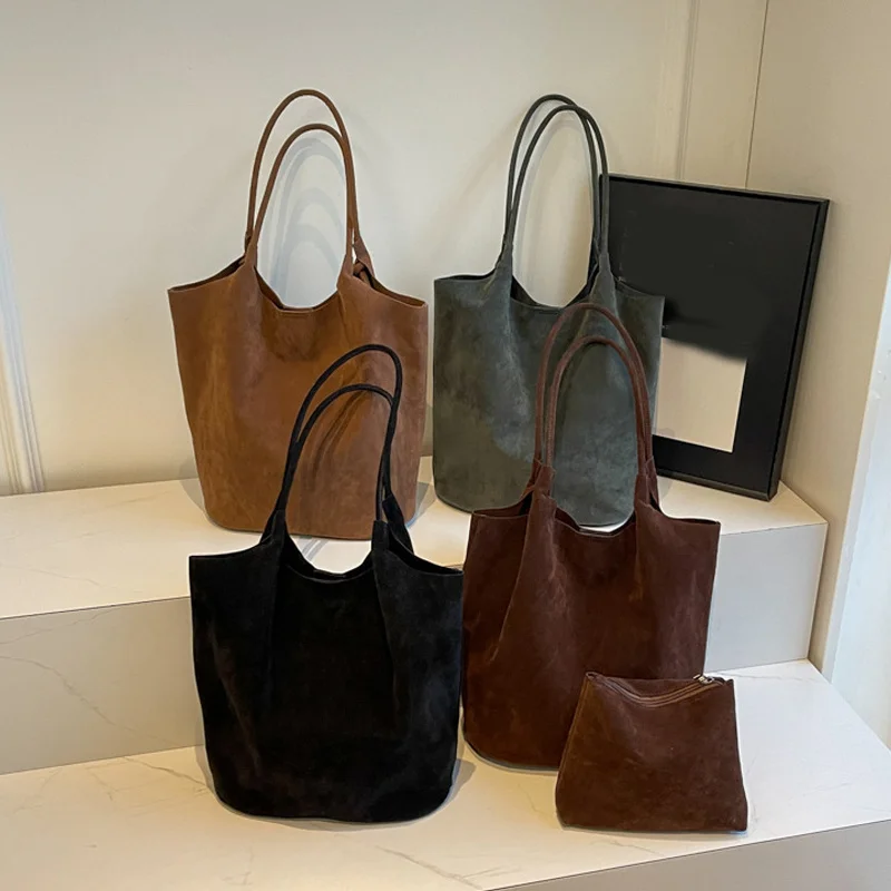 Retro-Damen-Umhängetasche aus Wildleder, neue einfarbige Farben, hohe Kapazität, lässige Tragetasche mit Reißverschluss, vielseitiges Nähgarn zum Basteln – Detail 19