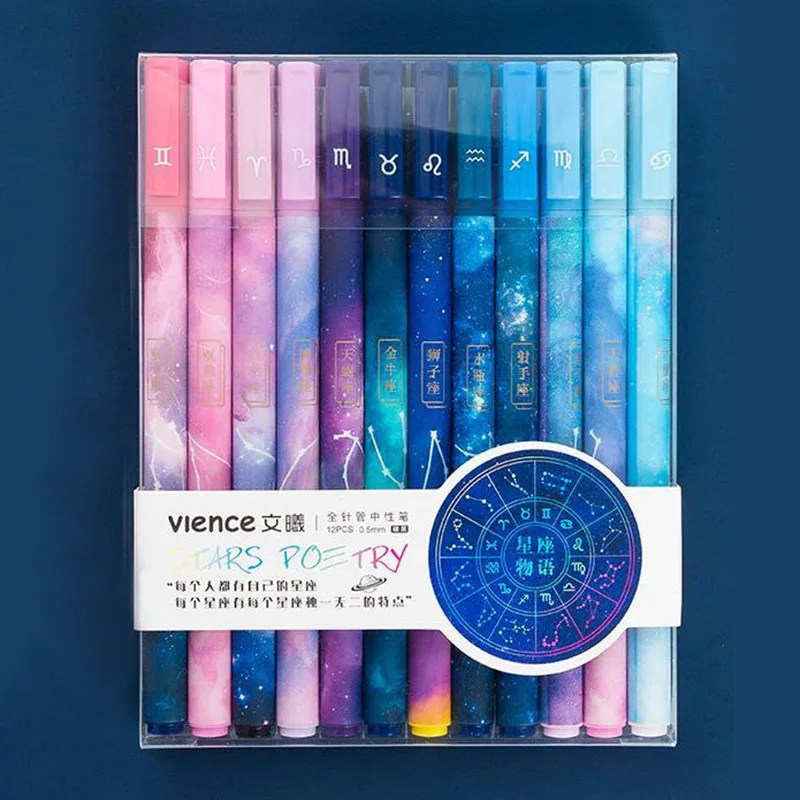 12Pcs/Set Kawaii Constellation Gel Pens 0.5mm Black Ink Beautiful Stationery For Girlfriend Gift Studen School Office Supplies