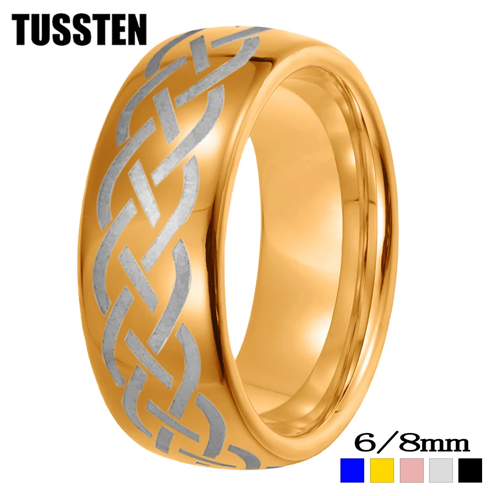 

Dropshipping TUSSTEN 6/8MM Tungsten Steel Wedding Ring Dome Polished Laser Carved Viking Celtic Knot Comfortable Fit