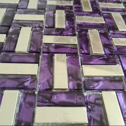 Purple Glass Silver Metal Mosaic Backsplash Stainless Steel SSMT025 Metallic Bathroom Kitchen Wall Tile