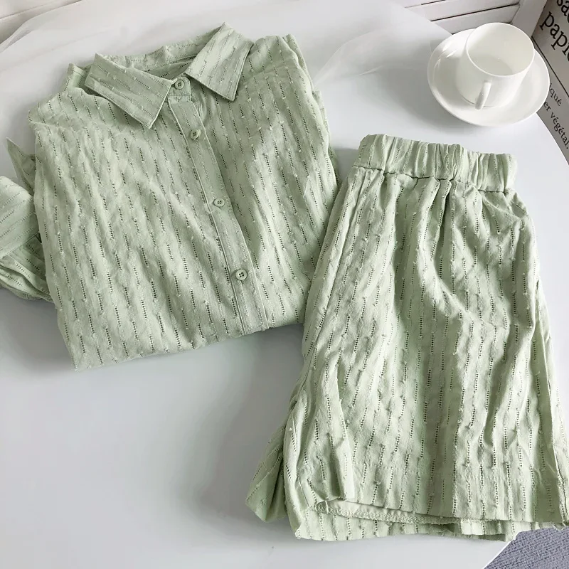 Lente Losse Shorts Sets Vrouwen Shirt Jacquard Bubble Mouw Tops Shorts Forens Pak Vrouwen Casual Wit Tweedelige Sets Vrouwen