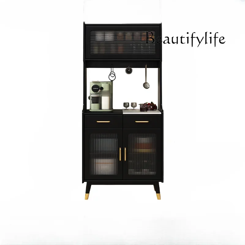 Solid Wood Sideboard Black Wire-Wrap Board Wine Cabinet Home Integrated Wall Multi-Functional Storage Cabinet