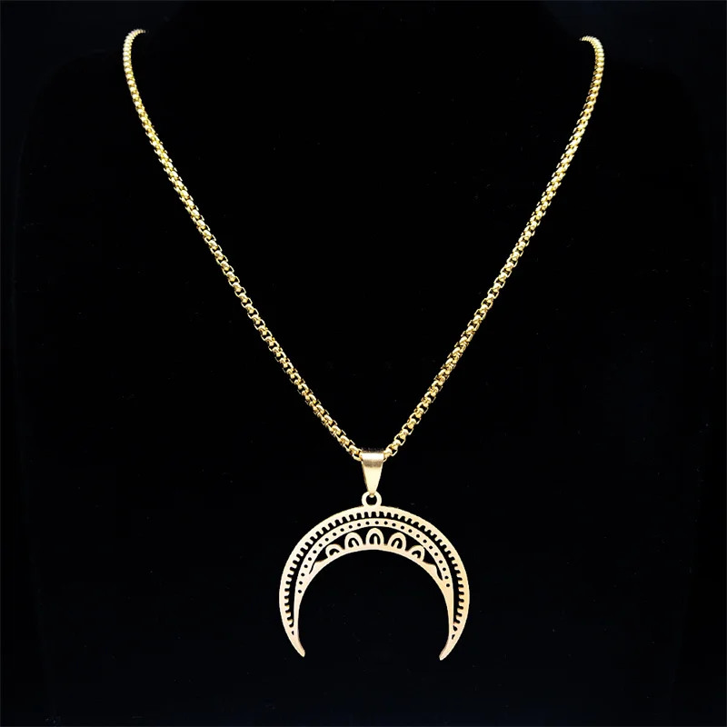 Witchcraft Divination Moon Pendant Necklace Stainless Steel Gold Color Crescent Meniscus Necklaces Jewelry colar N4599S02