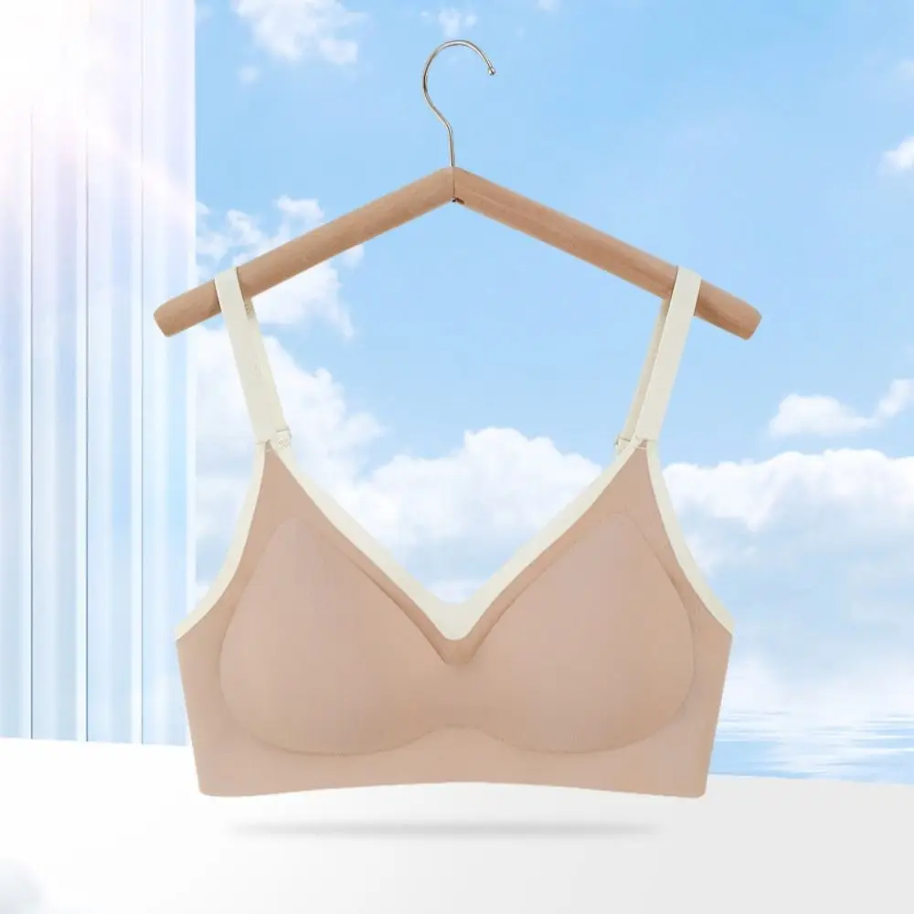 Sujetadores ajustados sin aros con escote en V profundo, ropa interior push-up antiflacidez de seda helada, sujetador de pechos recogidos a prueba de golpes para mujer