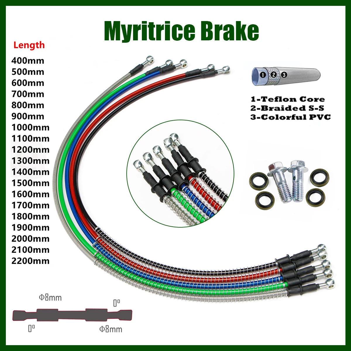 

Myritrice M8 0° 0° Racing Motorcycle Dirt Bike Braided Steel Hydraulic Reinforce Brake line Clutch Oil Hose Tube Banjo Pipe