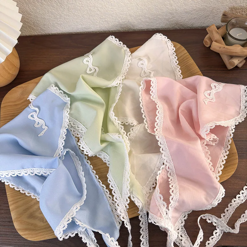 Fashion Bow Lace Bandana Headbands Triangle Hair Scarf for Womens Girl Sweet Headscarf Sunshade Baotou Kerchief Hair Accessories