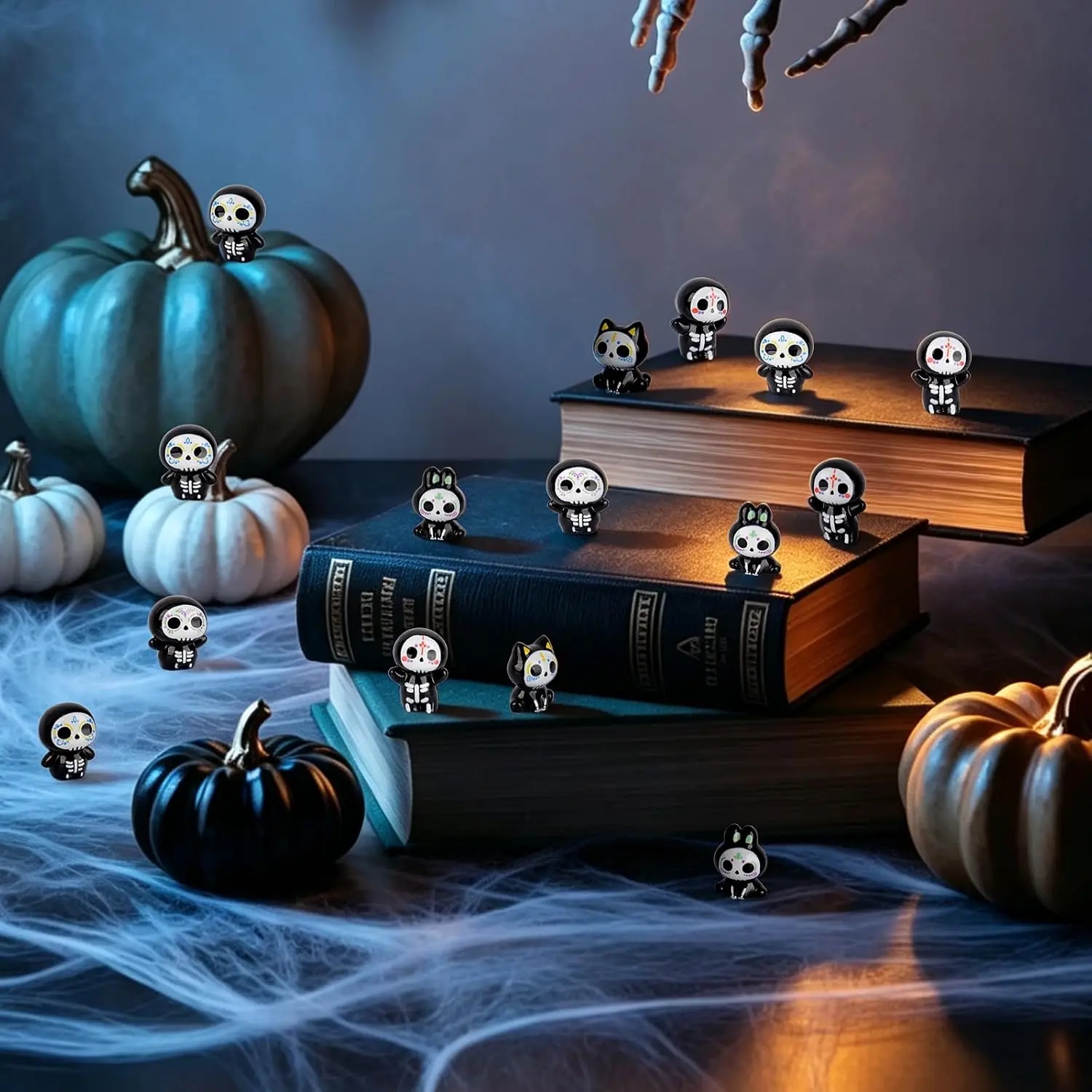 14 Stück Halloween-Miniaturfiguren aus Harz, darunter Geister und Skelette, für Feengärten, Puppenhäuser, Halloween-Dörfer, Scrapbooks und Bastelarbeiten. – Detail 3