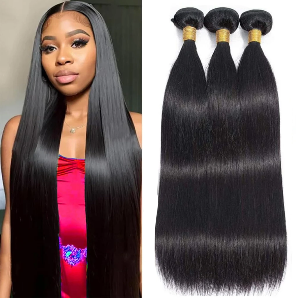 

Бразильские прямые пучки волос 3/4 шт. 100% необработанные человеческие волосы, прямые пучки для наращивания для чернокожих женщин 36, 38, 40 дюймов