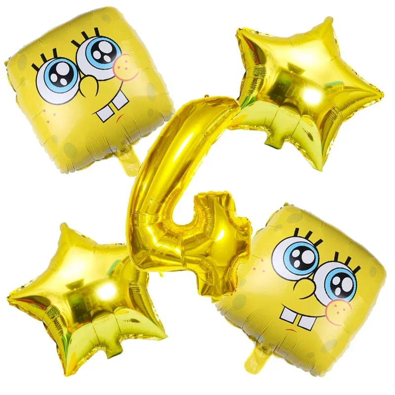 5pcs Cartoon SpongeBob SquarePants expression Balloons 32inch Gold Number Foil Balloon Babyshower Kids Birthday Party Decoration