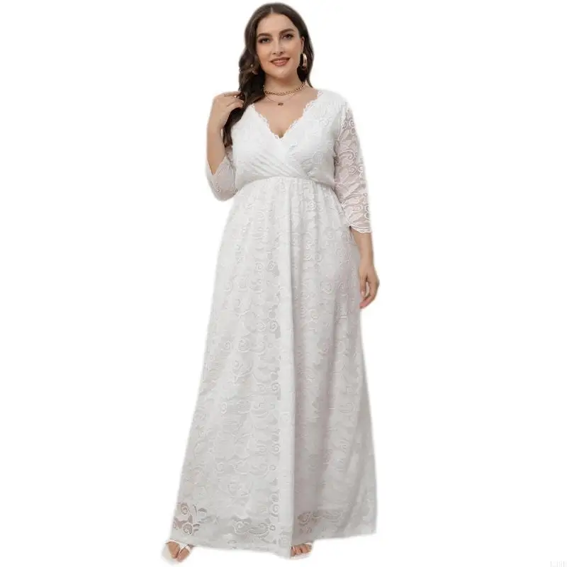 

L38E Stylish Women's Lace Dress Summer Dress Elegant Evening Party Dress V Neck Beach Dress for Vacation Daily