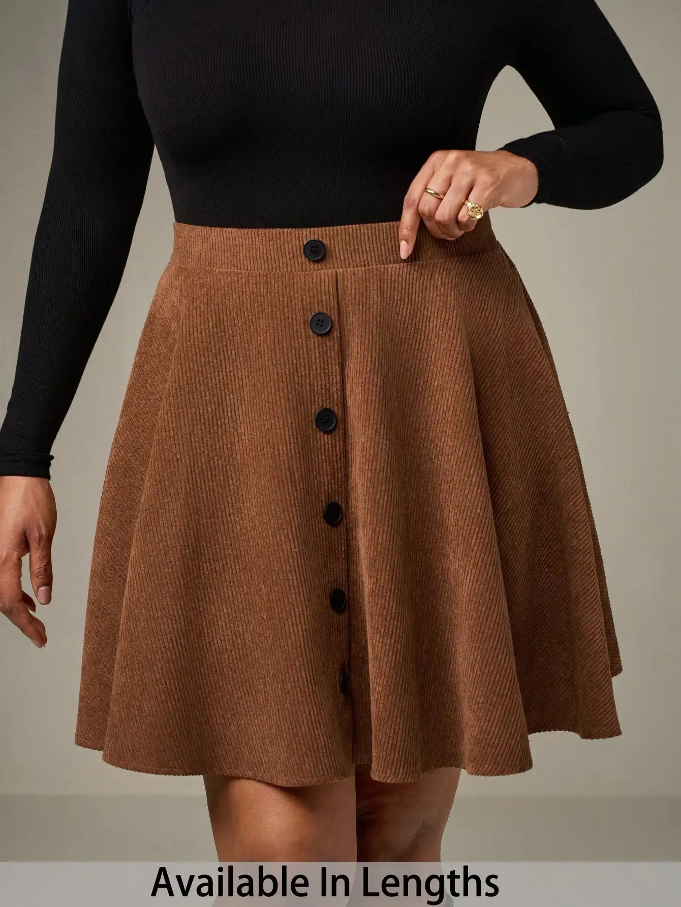 

Коричневая вельветовая юбка А-силуэта с пуговицами спереди, высокой талией, для повседневной носки