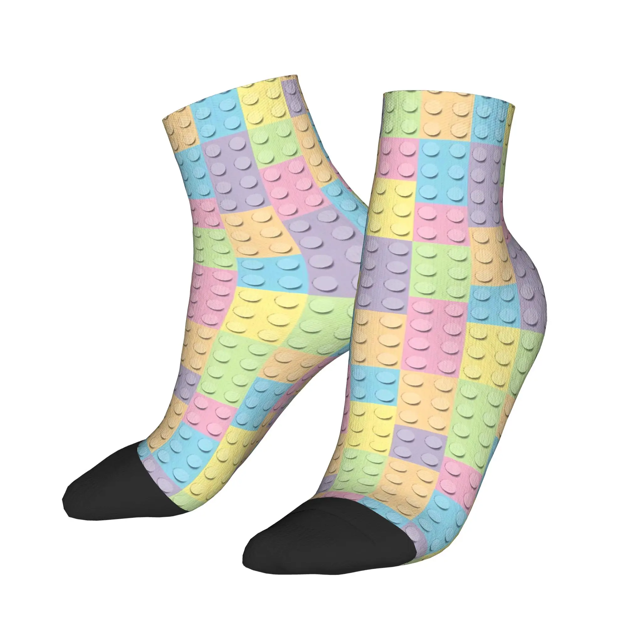 Soft Pastel Building Blocks Pattern Socks Spring  Ankle Socks Harajuku Women Men Quality Socks Graphic Running Anti Sweat Socks