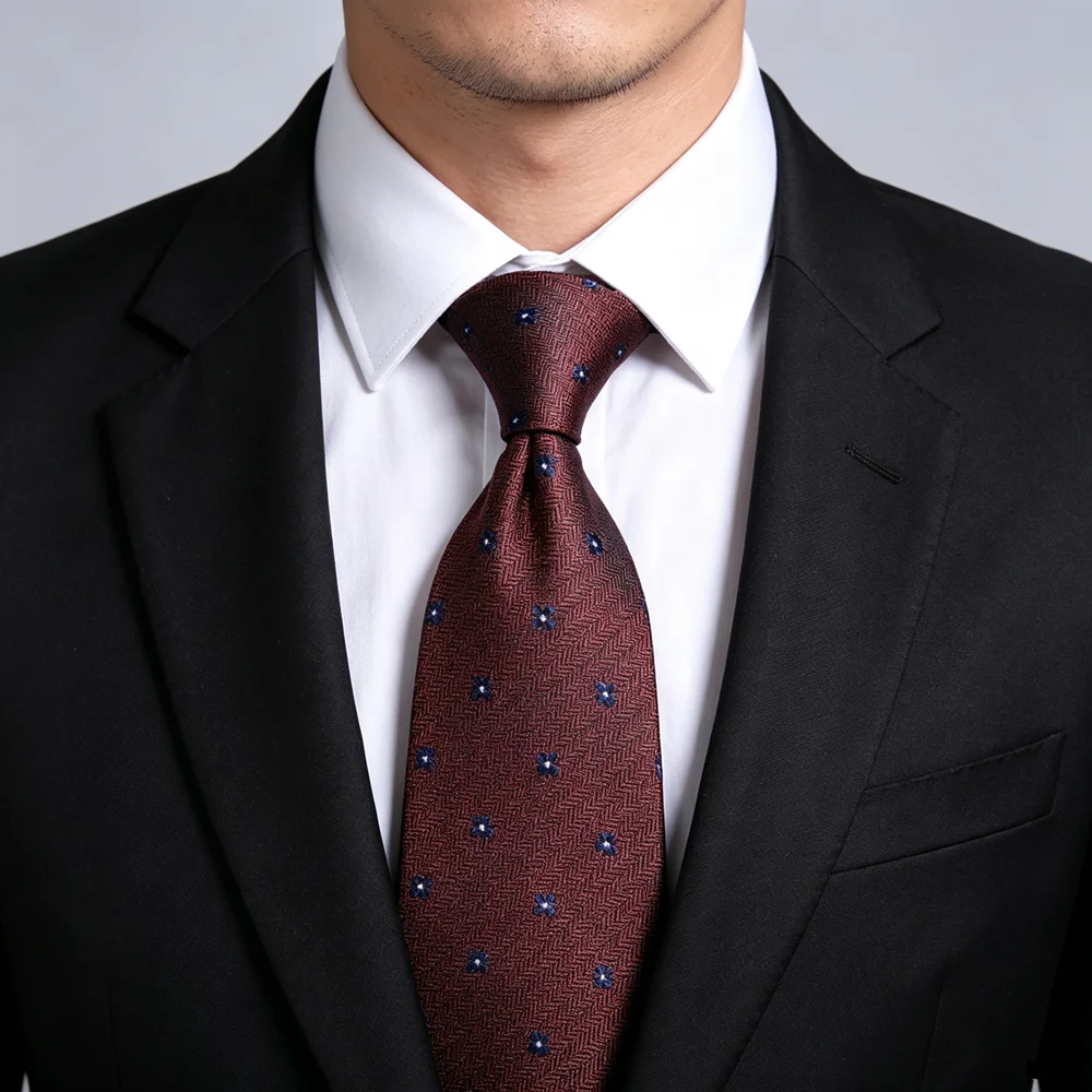 Reddish Brown Herringbone Jacquard Necktie Men 7cm Width Gravata Corbata Navy Tiny Flower Pattern Business Suit Neck Tie