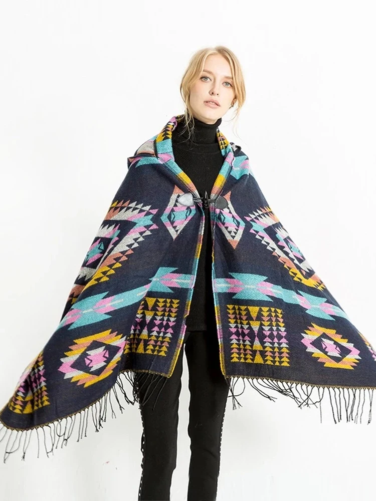 Imitation Cashmere Women Plaid Hooded Scarf Winter Luxury Shawl Lady Wrap Blanket Pashmina Poncho Capas Mujer Feminino Inverno