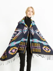 Imitacja kaszmiru kobiety chusta szalik z kapturem zima luksusowe szal pani koc do owijania Pashmina Poncho Capas Mujer Feminino Inverno