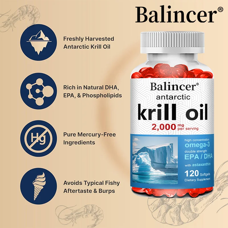 زيت كريل أنتاركتيكا 2000 ملغ مكمل، 3X قوة مصدر طبيعي لـ Omega-3s، EPA 240mg + DHA 160mg + Astaxanthin 800mcg #2