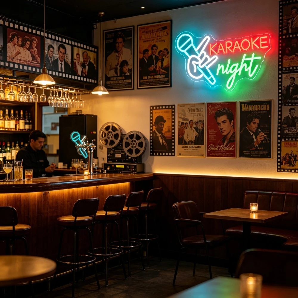 カラオケナイトネオンサイン調光可能なLED USBウォールラ - Home Bar And Theater のレビューと価格