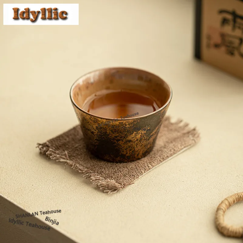 100ml zhiye Roasting Gilt Teacup Antique Tea Bowl Single Cups Tea-tasting Meditation Cup Jianzhan Master Cups Chinese Tea Set