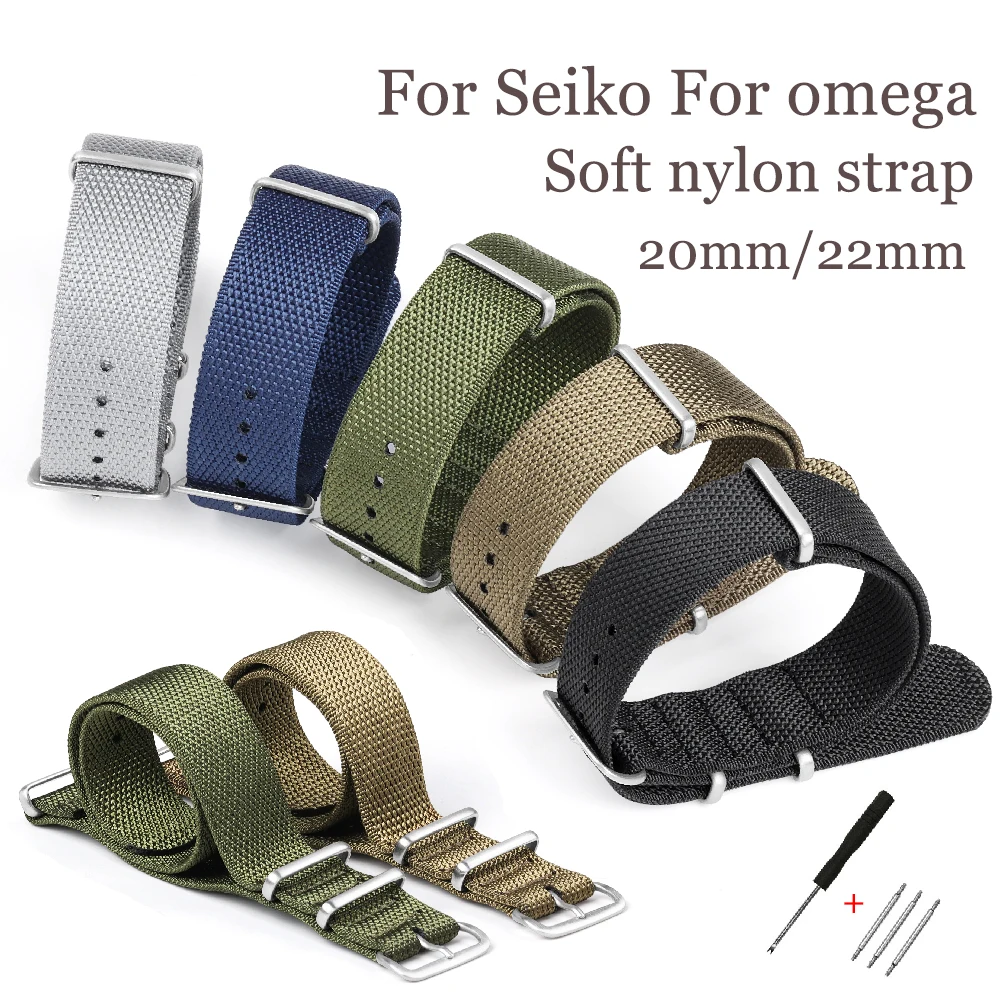 New Ribbed Nylon Watch Strap 20mm 22mm Nylon Watch Strap Watchband Accessories for Military Watch Band Bracelets for Seiko Reloj