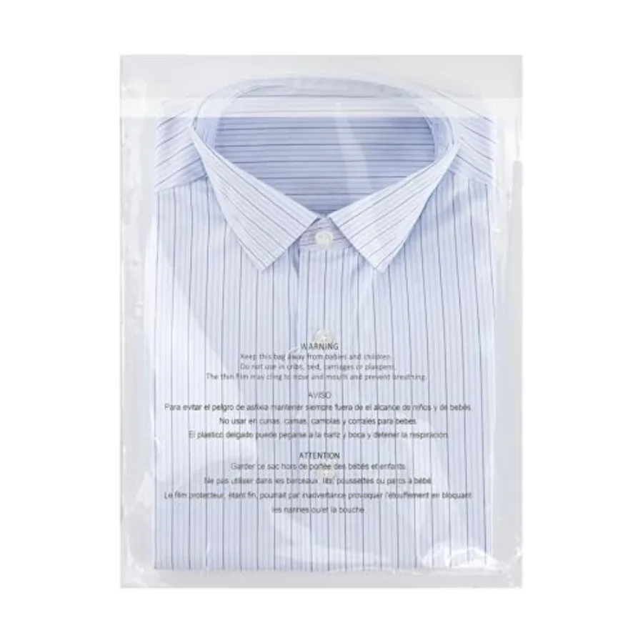 

500 штук прозрачных полиэтиленовых пакетов 14 x 20 дюймов с предупреждением о риске удушья, самоклеящиеся, толщиной 1,6 мил, для одежды, футболок, брюк, многоразовые, с клейкой лентой