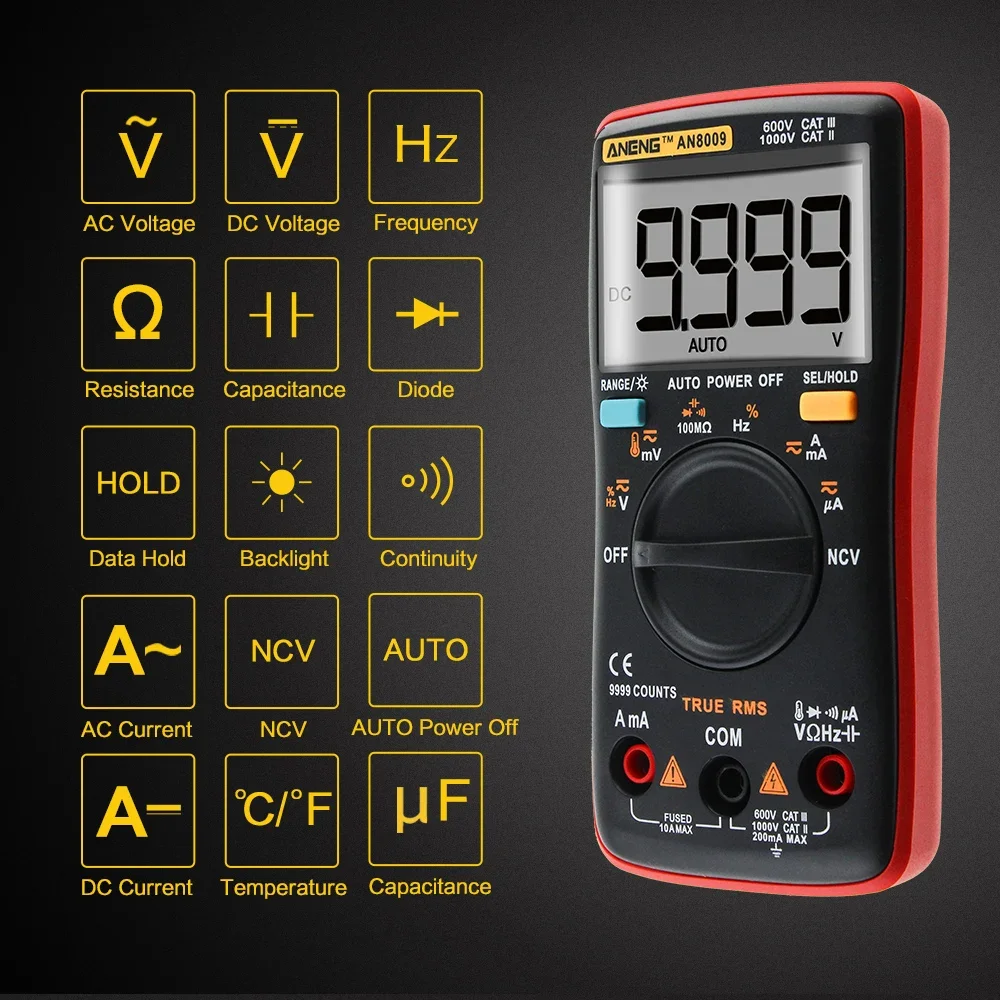 AN8008 AN8009 auto dosah digitální multimetr 9999 počítá s podsvícení AC/DC ampérmetr voltmetr ohm tranzistor tester multi měřič