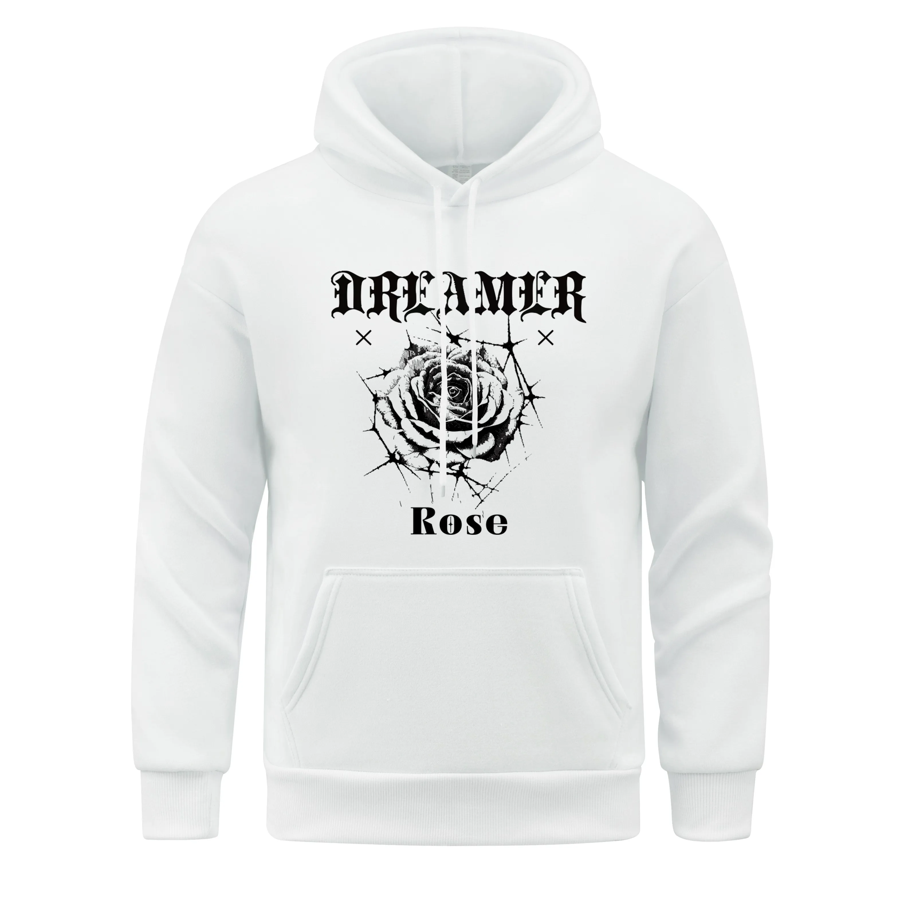 Beautiful Black Rose Men Hoodies Dreamer Letter Hoodie Soft fur-liner Hooded Man Casual Spring Autumn Clothes