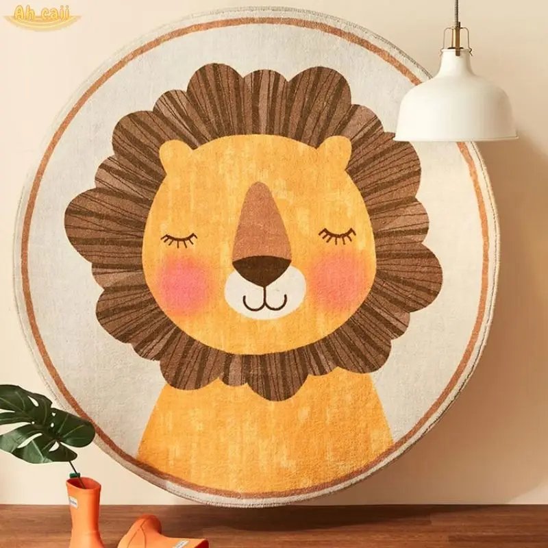 Cartoon Round Carpet Mat for Children Kid Play Pad Rug Lion Playmat Living Room Carpet Rug for Bedroom Photography Props