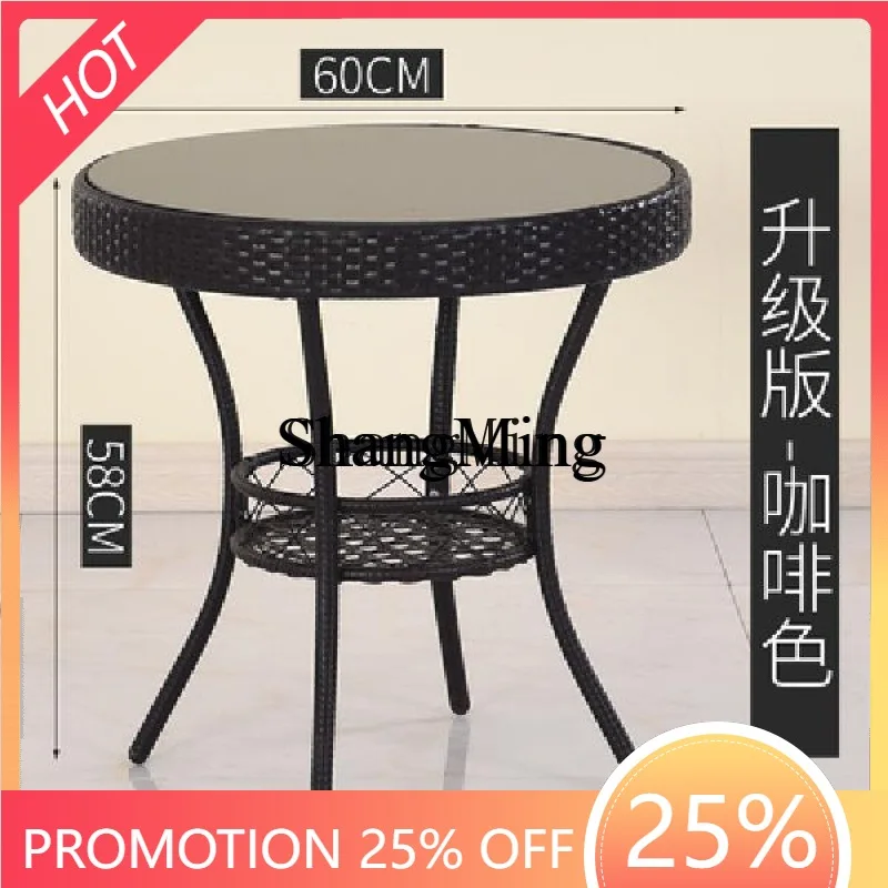

FG Simple Balcony Small Tea Table for Home Use, Small Apartment Tea Table, Living Room Rattan Small Tea Table and Chair Set