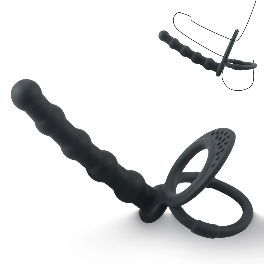 Couples Silicone Posterior Pull Beads with Penis Ring Delayed Ejaculation Dildo Anal Plug Masturbator Adult Sex Toys, Sex Toys
