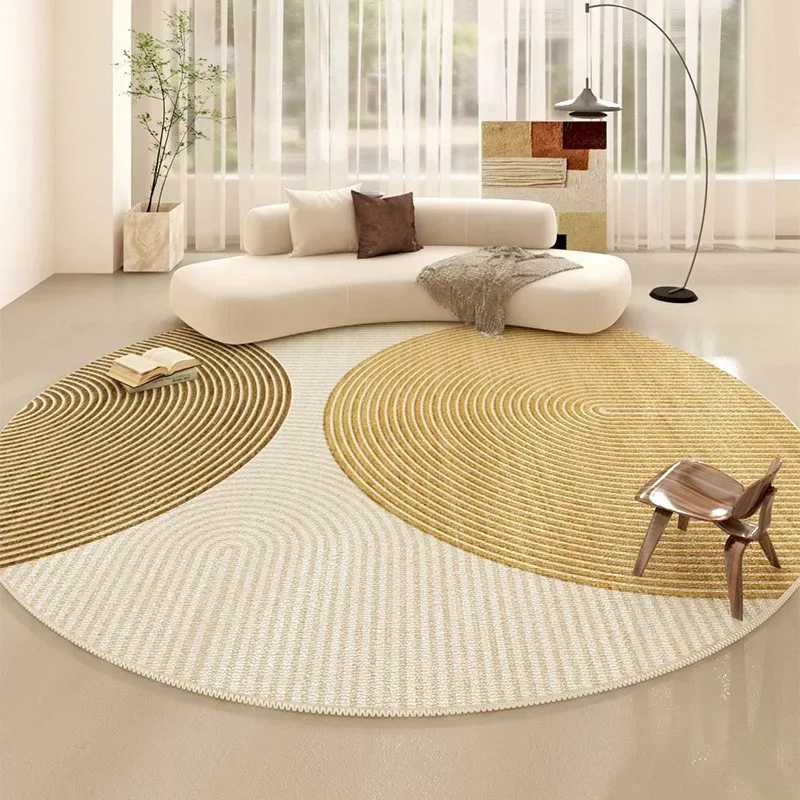 Round Living Room Carpet Large Size Comfortable Loop Pile Rug Luxury Minimalist Lines Bedroom Floor Mat Home Decoration Carpets