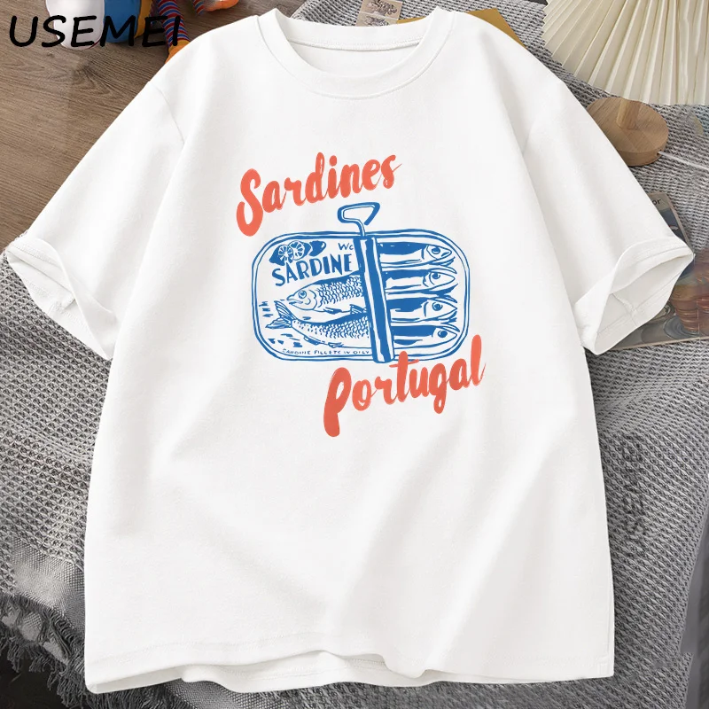 Sardines Tinned Fish T-Shirt Portugal Tshirt Vintage Travel Fish T Shirt Graphic Tee Europe Style Casual Cotton Summer Clothes