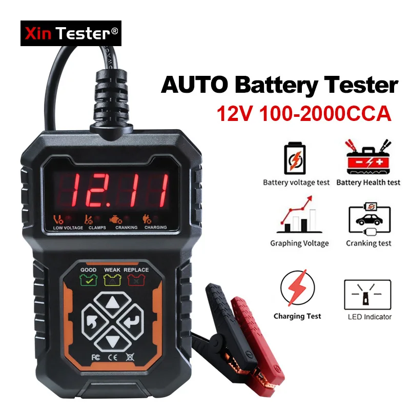 Xin Tester Car Battery Tester 12V Digital Auto Cranking Tester 100-2000 CCA Load Tester Analyzer Car Battery Tool