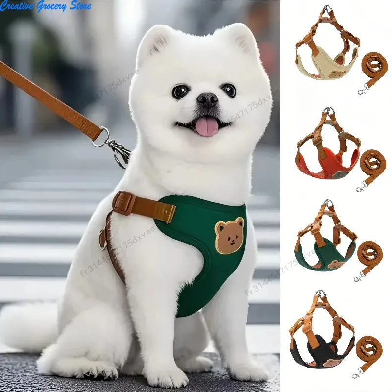 Ensemble harnais et laisse pour chien et chat de petite et moyenne taille, gilet respirant et réglable pour chiot, harnais réfléchissant pour poitrine
