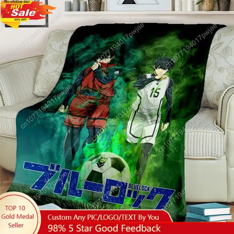 3D Football Anime Blue Lock Cartoon Blanket,Soft Throw Blanket for Home Bedroom Bed Sofa Picnic Travel Office Cover Blanket Kids