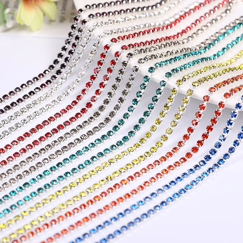 1 Yard Rhinestone Metal Chain Silver Base Gems Gel Glue Charms Manicure Accessories DIY Nail Art Decoration