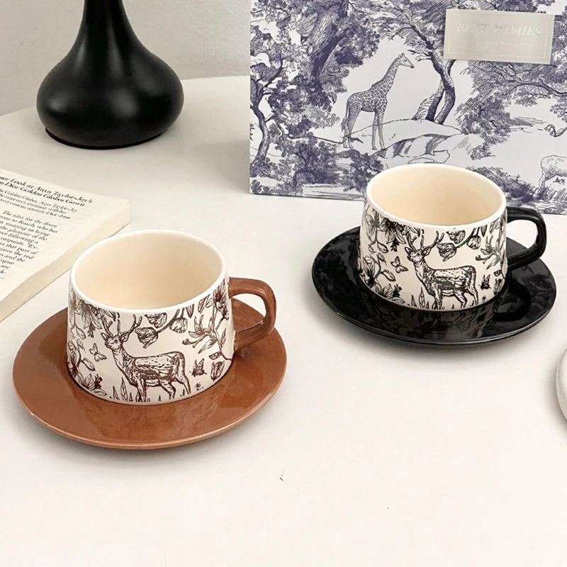 Nuovo stile europeo di alta qualità tazza da caffè piattino creativo in ceramica il modello cervo tazza da caffè tazza da tè piatto regalo