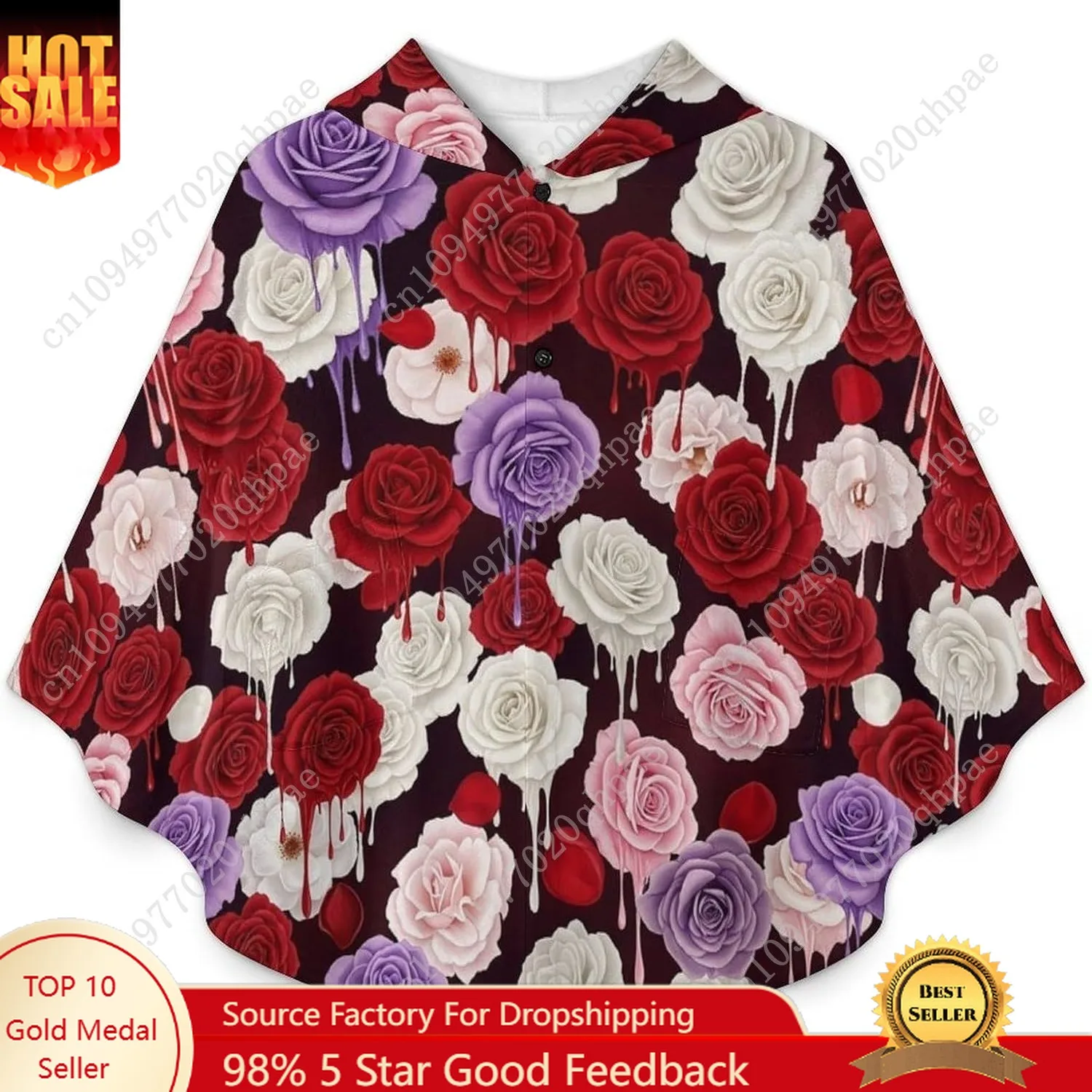 Gezellige flanellen deken trui, rozenpatroon druipende verf oversized hoodie met zakken voor kinderen en tieners