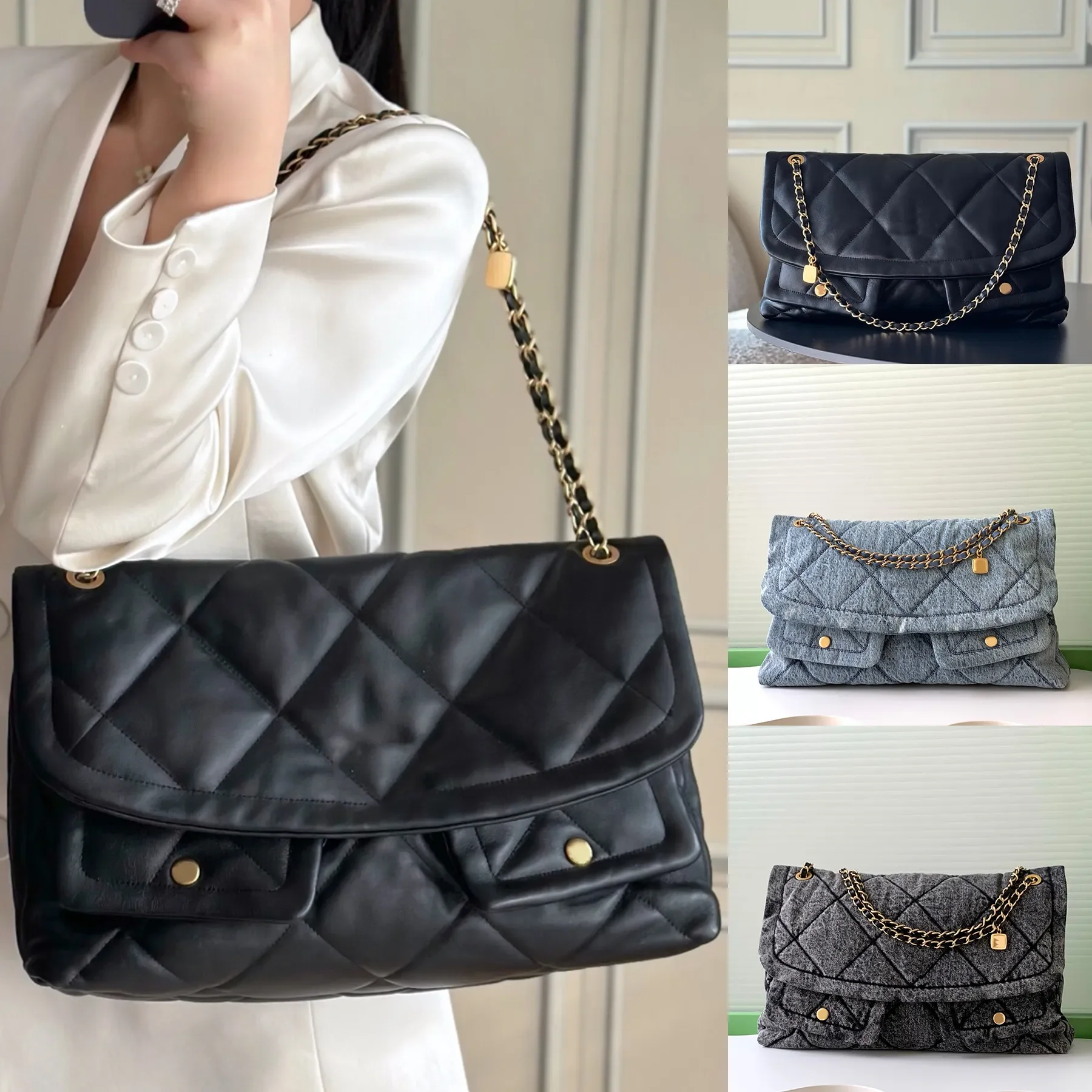 

New 10A Maxi Flap Bag Luxury Designer Soft Genuine Leather Shoulder Bag Golden Hardware Crossbody Bag Zipper Pocket Handbag Fash