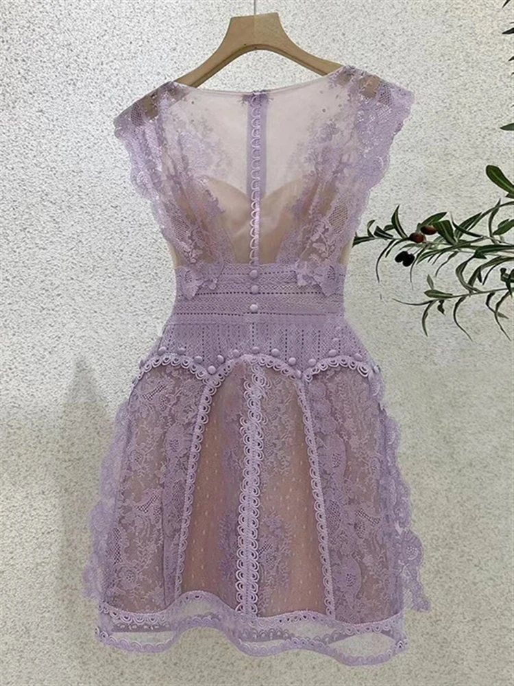 Robe de plage en dentelle pour femmes, couleur unie, style Boho, Vintage, broderie, femme, été, sans manches, dos nu, Sexy, soirée, 2023