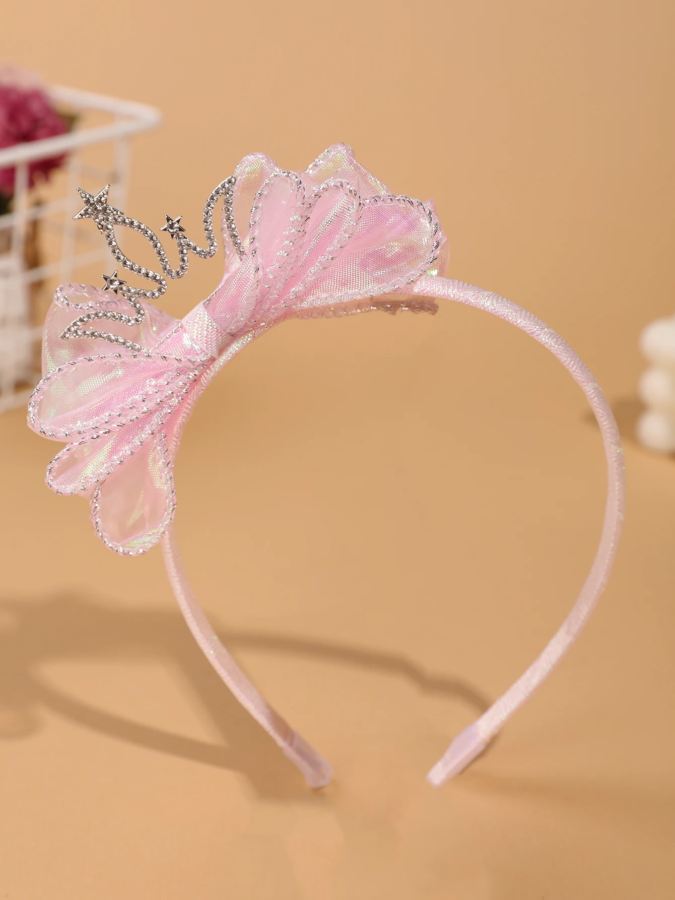 Modisches und schlichtes Kinder-Kronen-Haarband – leuchtend blaues Tüll-Haarband mit Schleife – Accessoire für Bühnenauftritte/formelle Kleider für Mädchen – Detail 2
