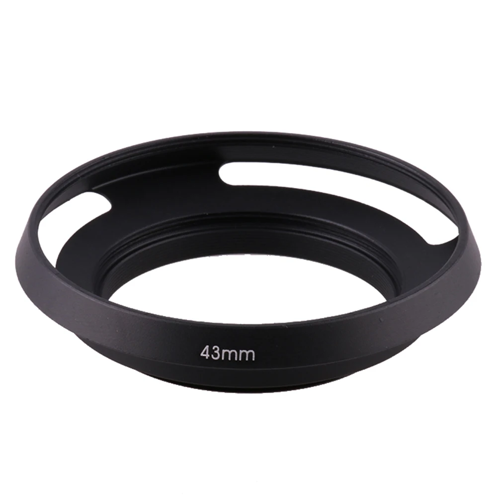 Universal Slim Wide Black 43mm Metal Screw-in Vented Short Lens Hood Camera Photography Accessory for Nikon Canon Sony Camera