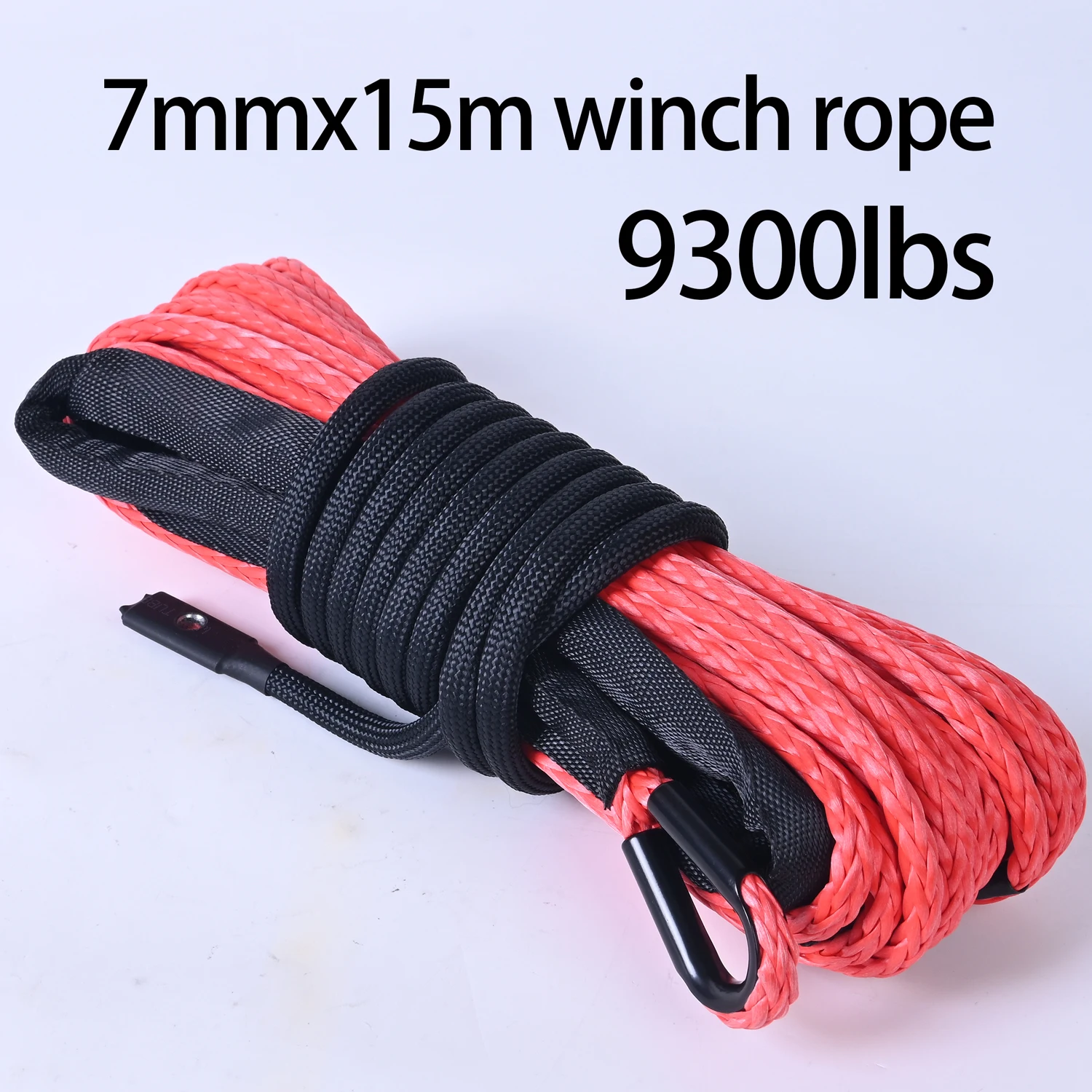 Best Sport 7mm x 15m 9300LBs Synthetic Winch Line Cable Rope with Black Protecing Sleeve for ATV UTV (red)