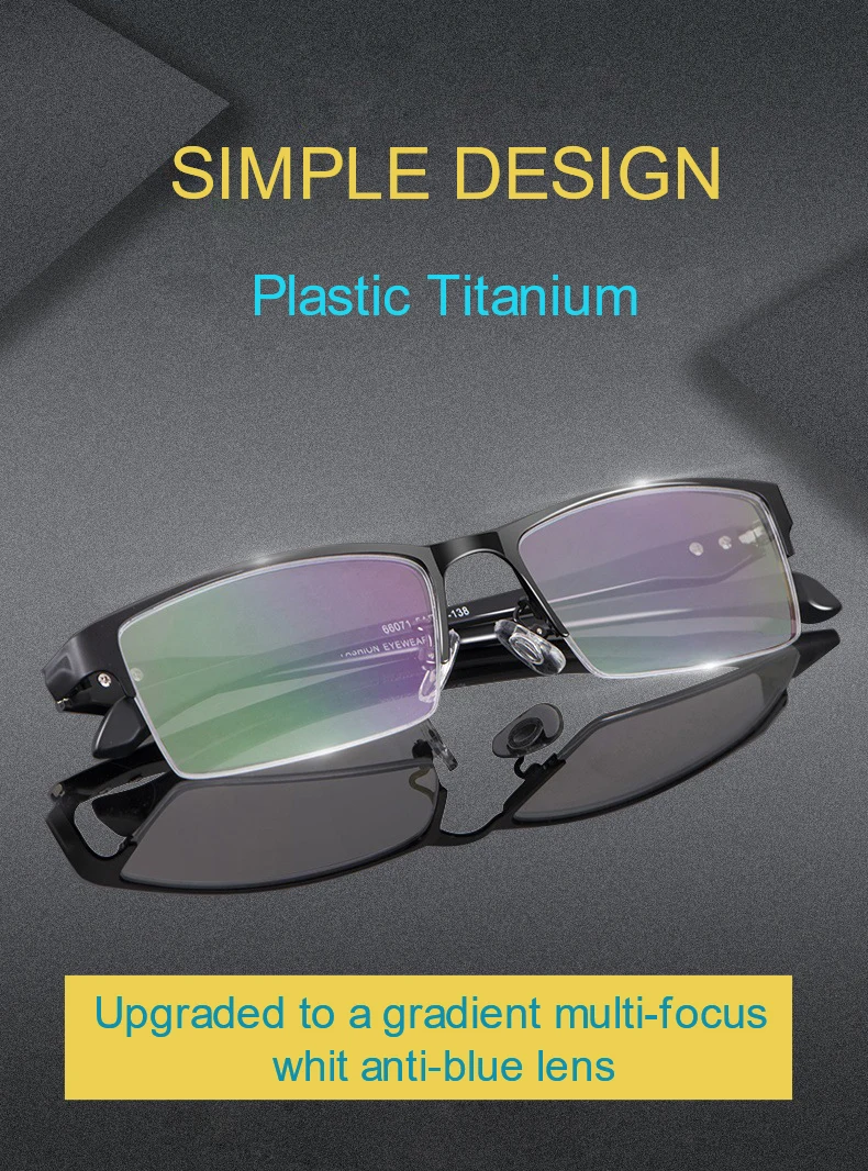 Photochrome Lesebrille mit halbem Rahmen, modisch, für Herren, Nah- und Fern-Doppelzweck-Multifokal-Lesebrille, Smart Anti-Blau – Detail 3