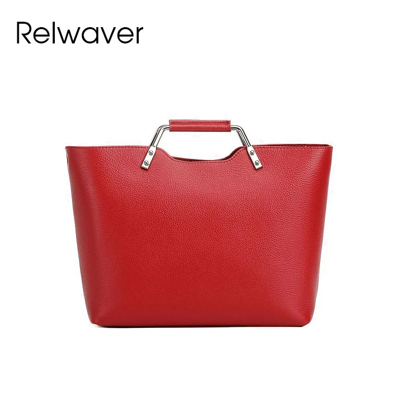 

Relwaver women handbag genuine leather red light grey party women bag 2026 spring fashion shoulder metal handle crossbody bag