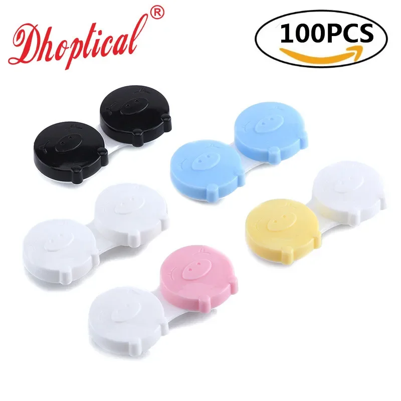 100 Pcs Contact lens case Colorful lovely pig L and R  By Dhoptical