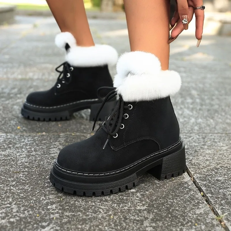 

Women Fur Ankle Boots Platform Chunky Short Plush Snow Boots 2025 Trend New Winter Fashion Chelsea Goth Party Woman Botas Mujer