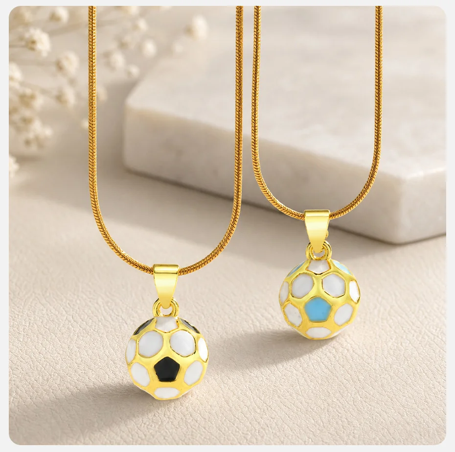 Vnox Vergoldete Herz-Fußball-Anhänger-Halskette für Frauen, Trendiger Bunter Emaille-Sportanhänger, Geschenke für Fußballfans, Schmuck – Detail 11