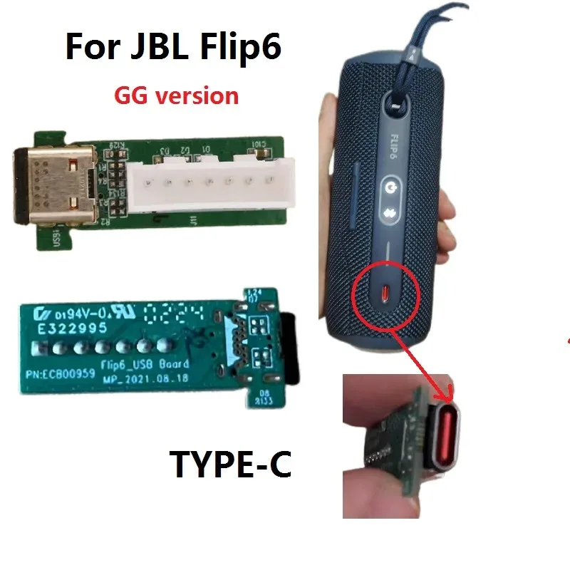 Pieza PCB Original para altavoz JBL Flip 6 GG, repuesto tipo C, conector de carga USB, placa de alimentación, puerto de carga Flip6, pieza de repuesto para reparación